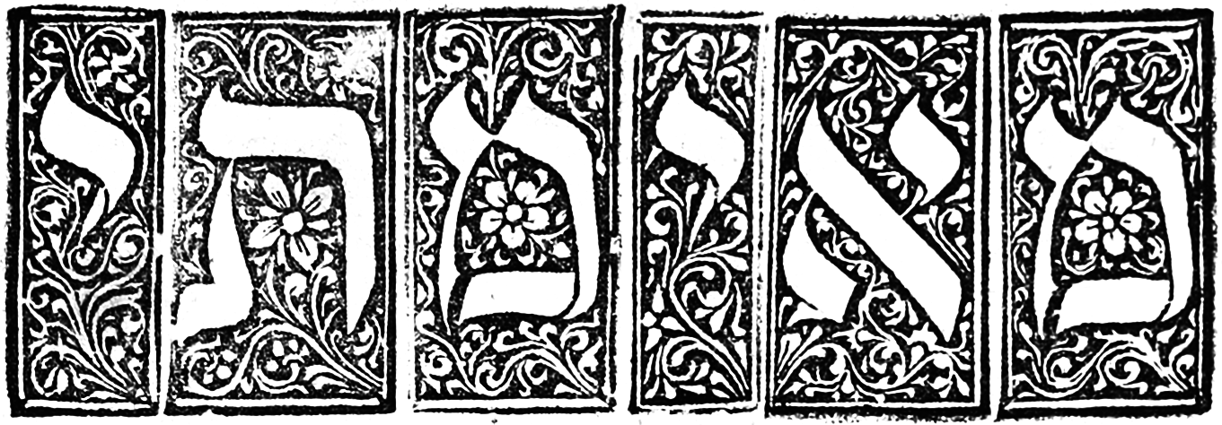 Blocky Hebrew letters with intricate flower patterns