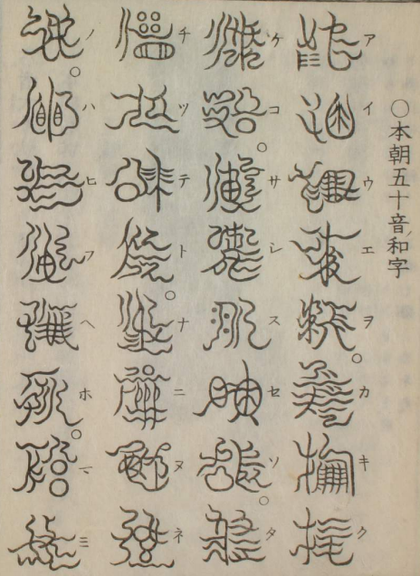 Japanese jindai moji characters with a squiggly look